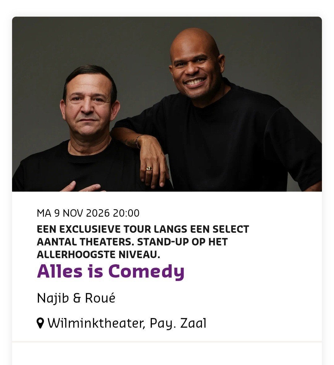 Najib Amhali en Roue Verveer 2X Rij 1 Loge Enschede, Twee personen, November