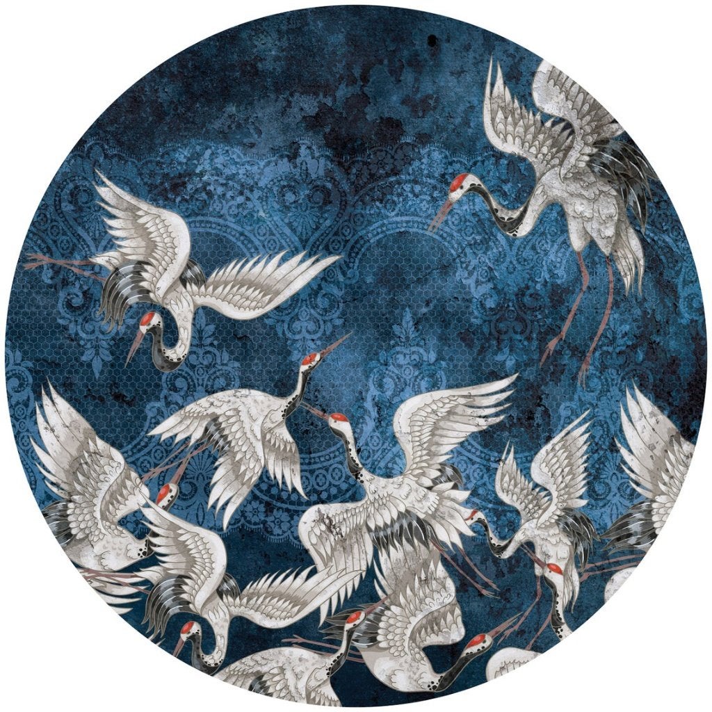 Behangcirkel Kraanvogels Blauw, Muurcirkel, Fotobehang4you, Verzenden, Fotobehang, Blauw