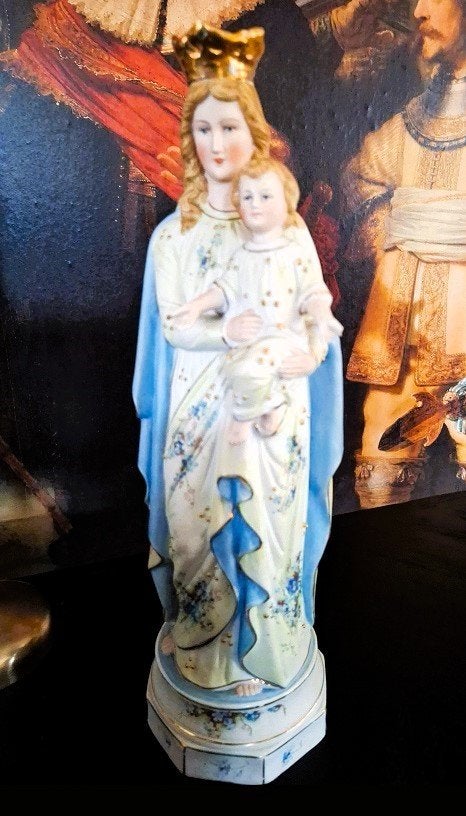 Antieke oude Maria met kind en Jozef met het Christuskind., Ophalen of Verzenden