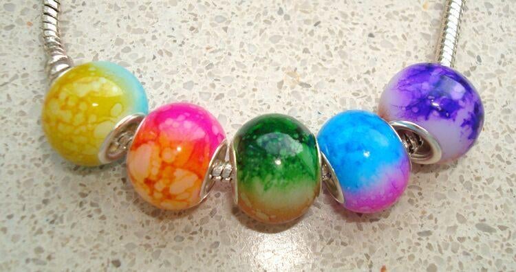 Set van 5 groot gat glasbedels multicolour, Sieraden, Tassen en Uiterlijk, Bedels, Overige merken, Glas of Kristal, SINO-SEAR GmbH