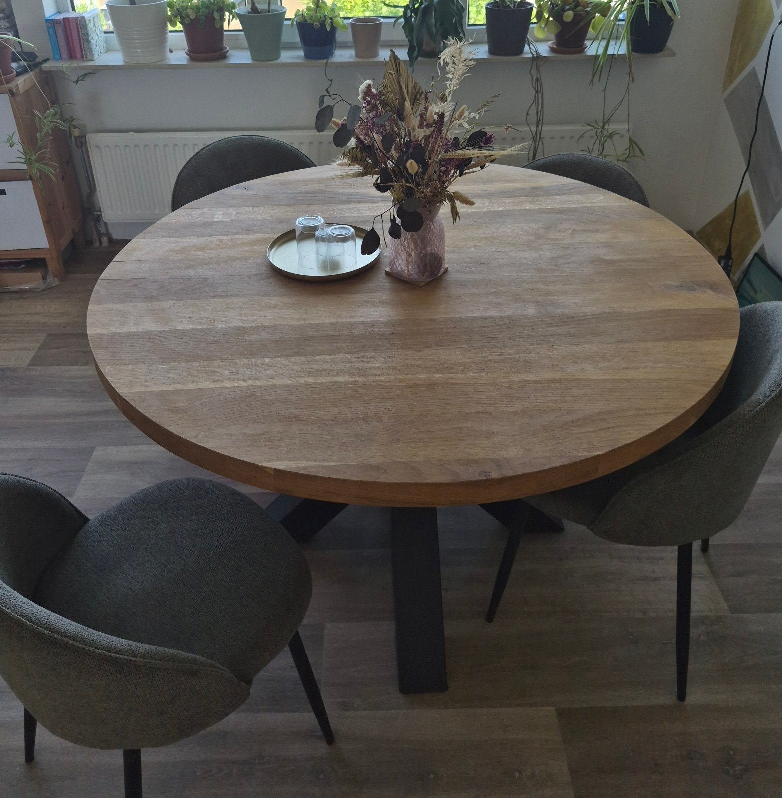 Ronde eettafel en stoelen, Huis en Inrichting, Tafels | Eettafels, Ophalen, Rond, 100 tot 150 cm, 100 tot 150 cm