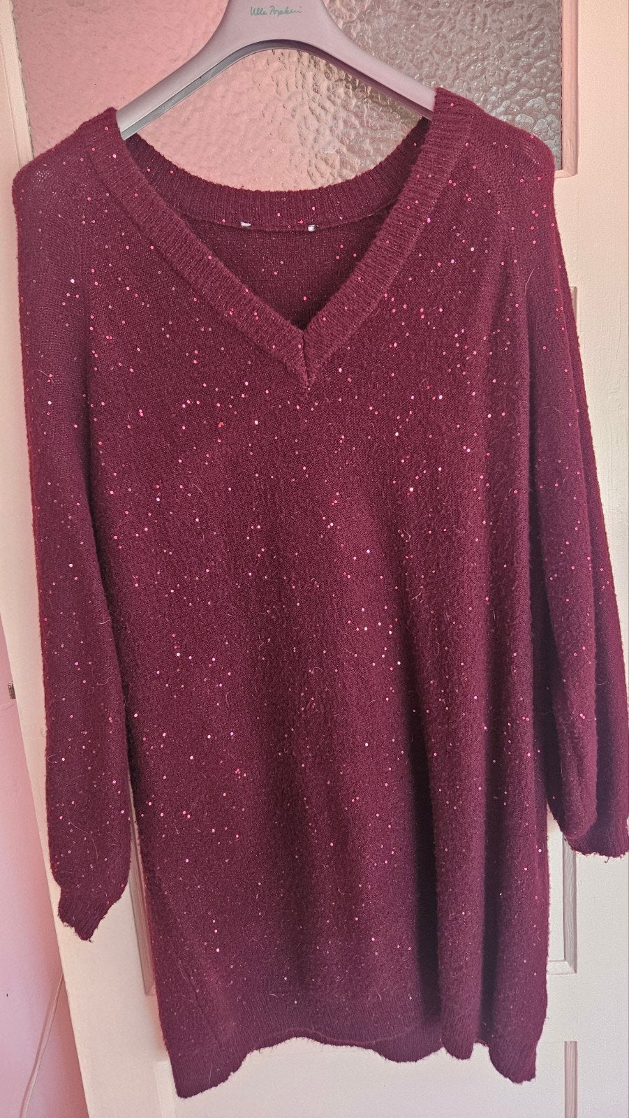 Mooie trui jurk diep rood met glinstertje, Ophalen of Verzenden, Zo goed als nieuw, Rood, Jurk
