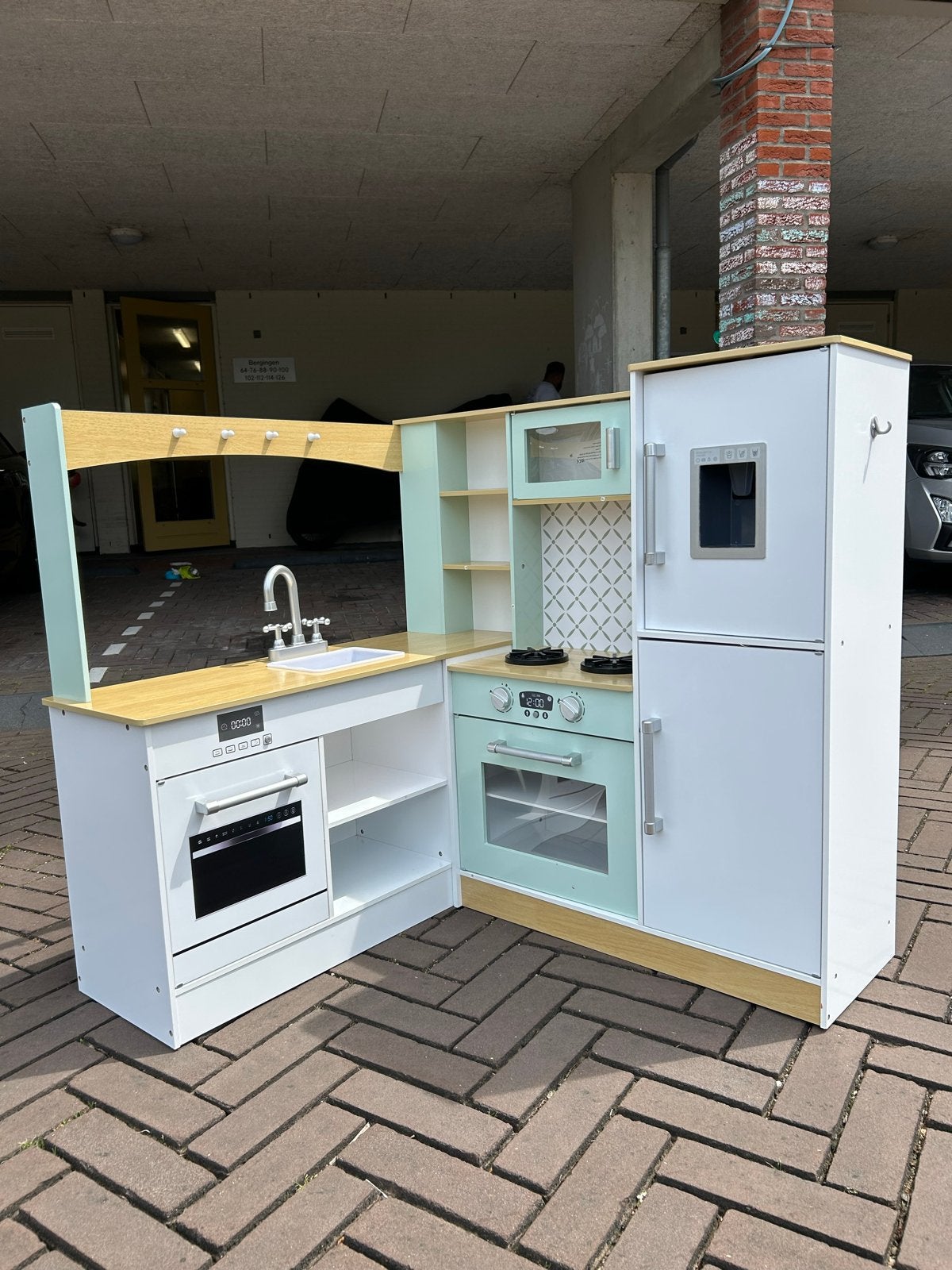 Grote houten speelkeuken met koelkast en oven, Ophalen, Gebruikt, Hout, Speelkeuken