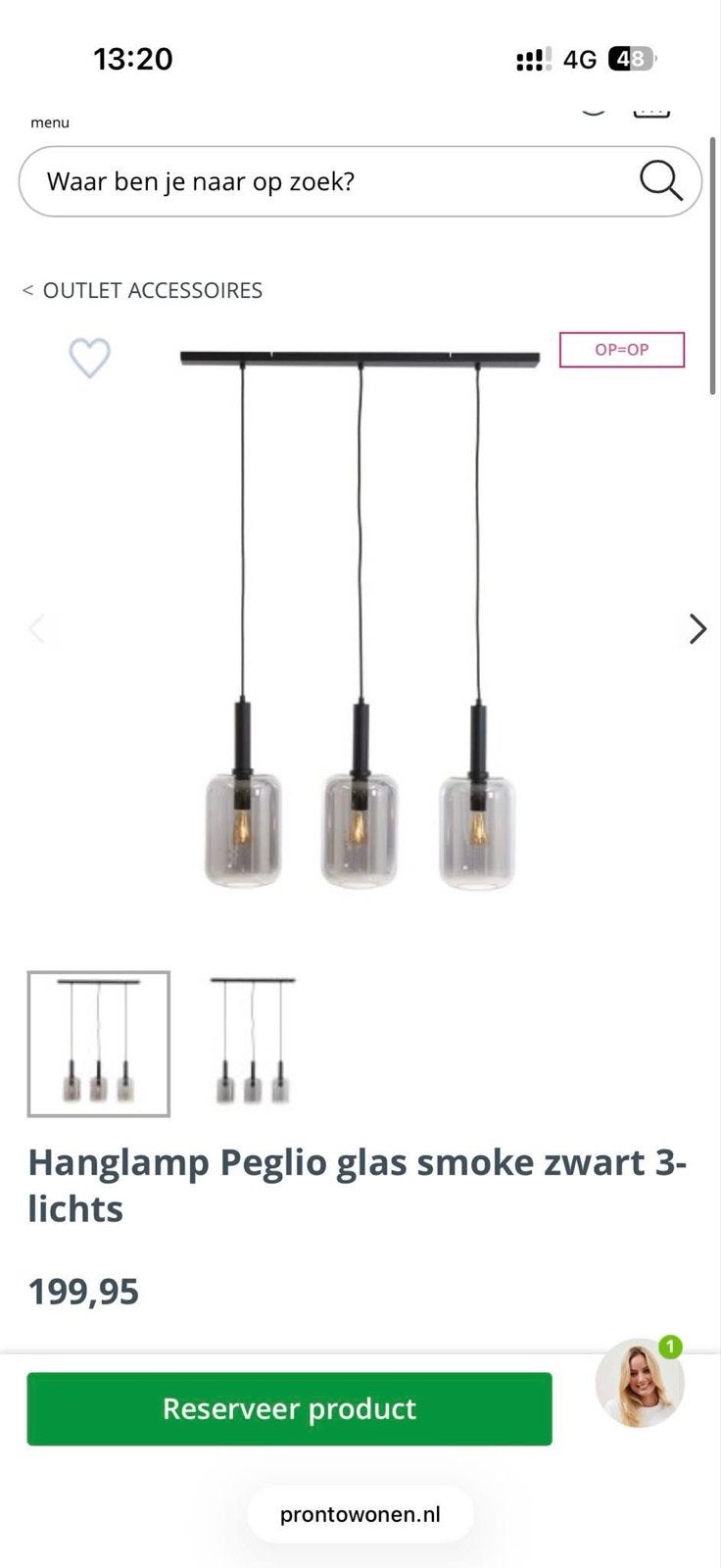 Hanglamp Peglio 3L zwart+smoke glas - Nieuw in verpakking, Ophalen of Verzenden, Nieuw, Glas, Minder dan 50 cm