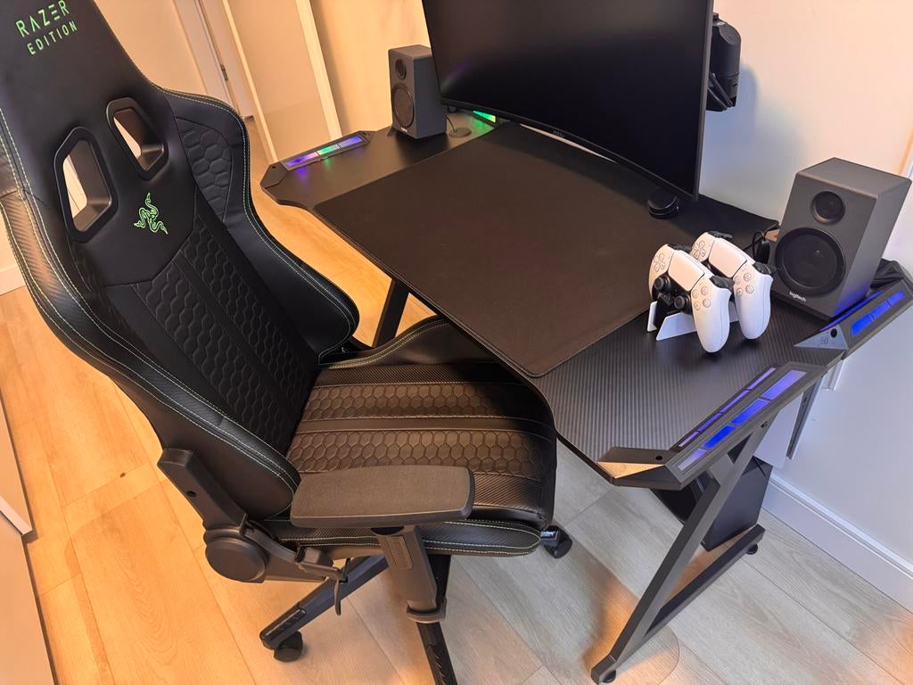 Gamingbureau 120cm met RGB-verlichting, Ophalen, Zwart, Opzetstuk, Metaal