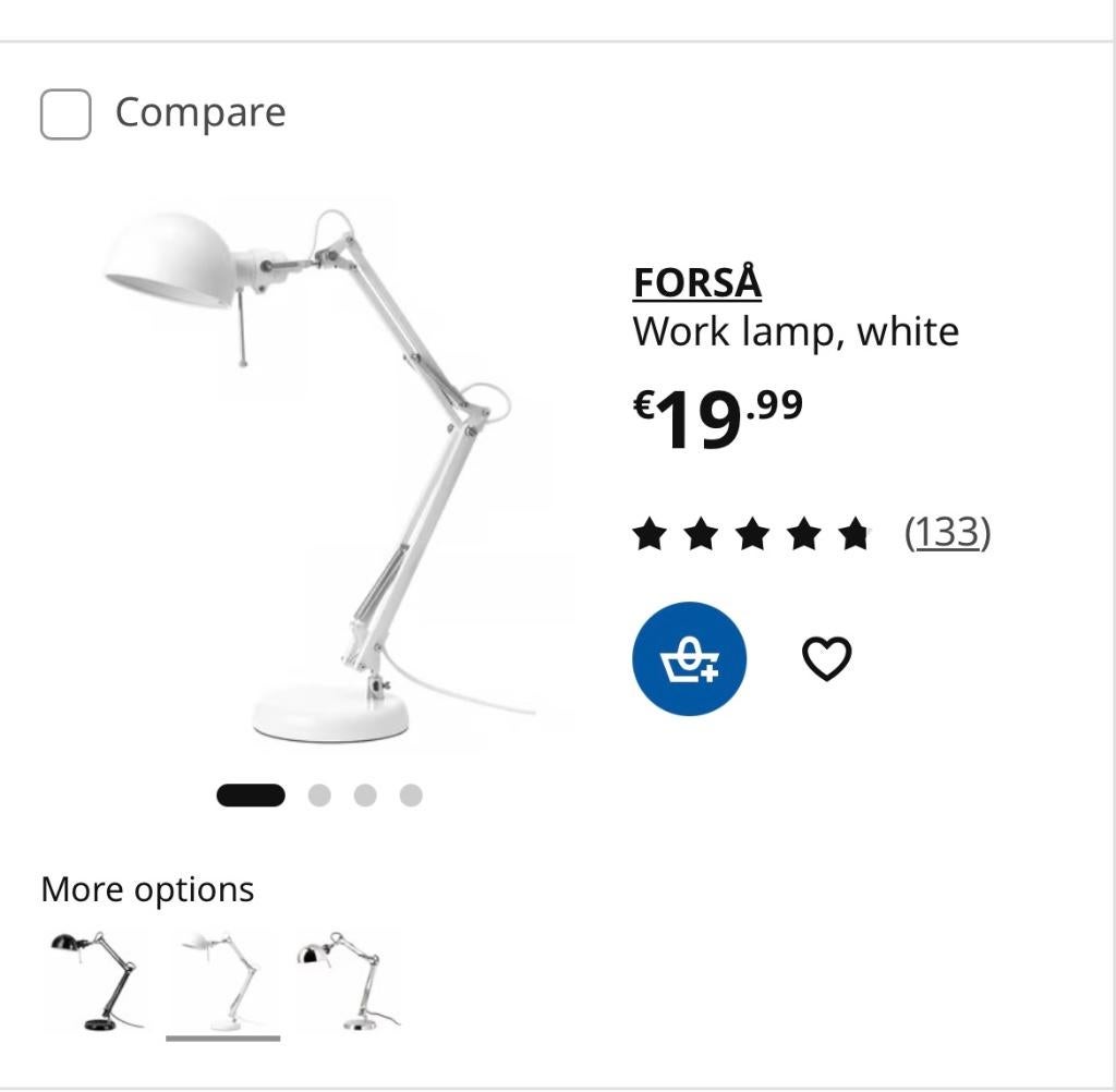 IKEA FORSA, work lamp, white, Ophalen, Zo goed als nieuw, White, Minder dan 50 cm