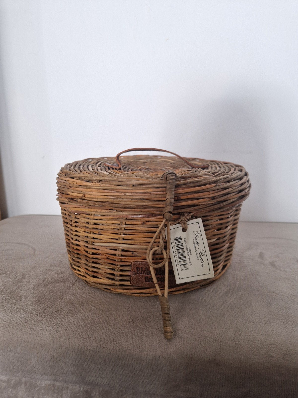 Rustic Rattan mandje met deksel - Nieuw met prijskaartje, Mand, Gevlochten, Rond, Nieuw