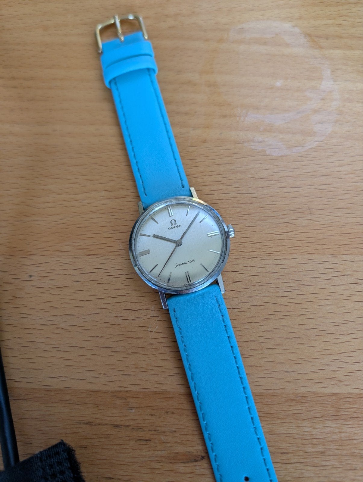 Omega Seamaster handopwind jaren 60 originele kroon en glas, Staal, Met bandje, Polshorloge, Omega
