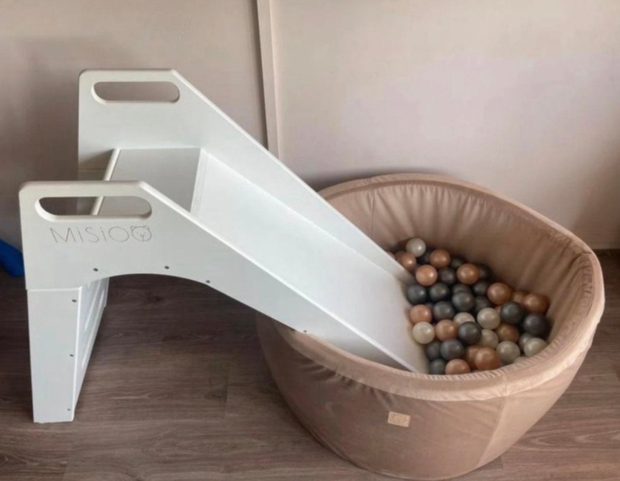 Misioo Ballenbak met Glijbaan en Ballen - Beige, Ophalen, Zo goed als nieuw
