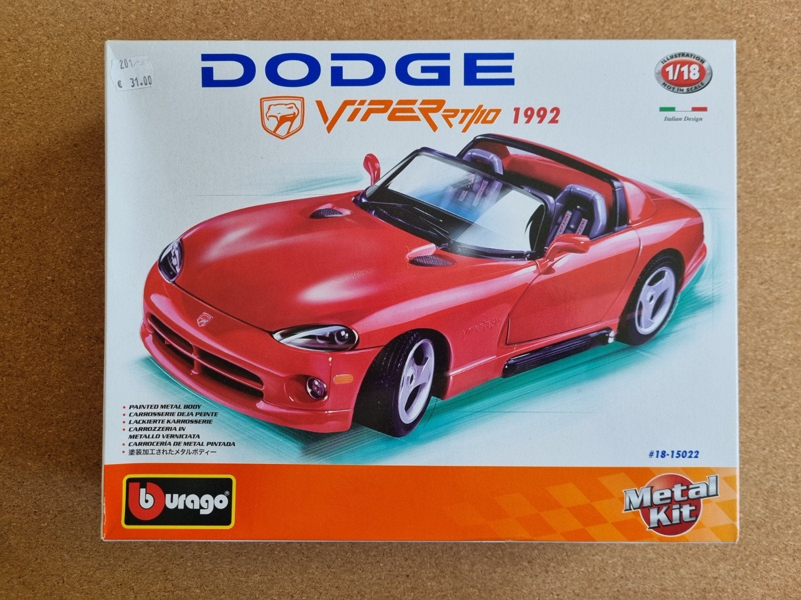 Burago 15022 Dodge Viper RT10 1992 Metal Kit 1:18, Overige merken, Auto, Burago, Groter dan 1:32