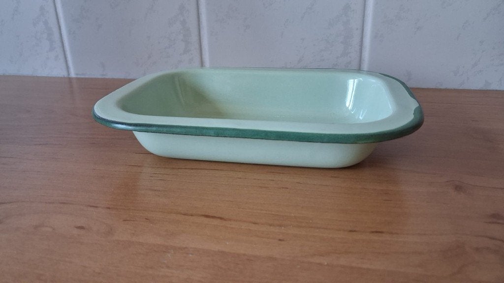 Mintgroen emaille zeepbakje - zgan, Antiek en Kunst, Ophalen of Verzenden