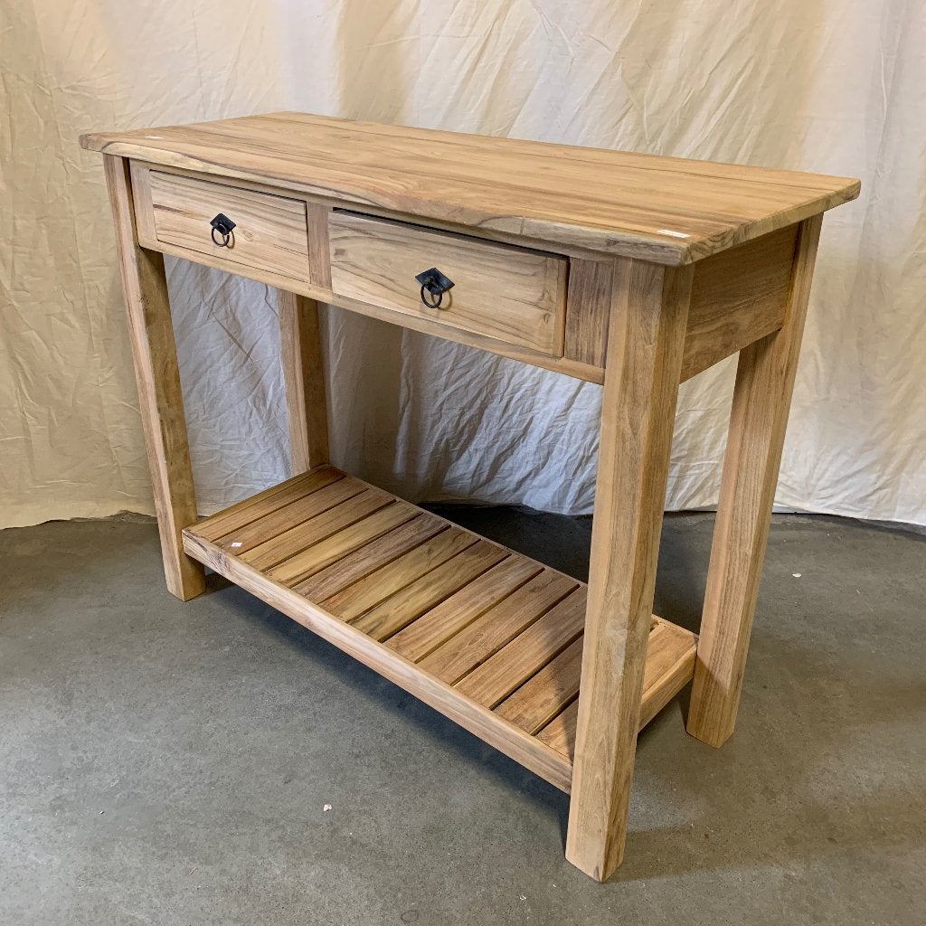 houten sidetable teak 100 x 40 cm - 2 lades - Gratis bezorgd, TTM Wonen, Meubels – (Perzische) Tapijten en Woonaccessoires, 100 tot 150 cm