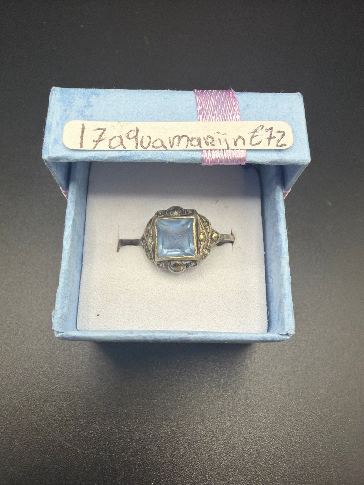 Zilveren ring met aquamarijn, maat 17, Gebruikt, Ophalen of Verzenden, X, Dame of Heer