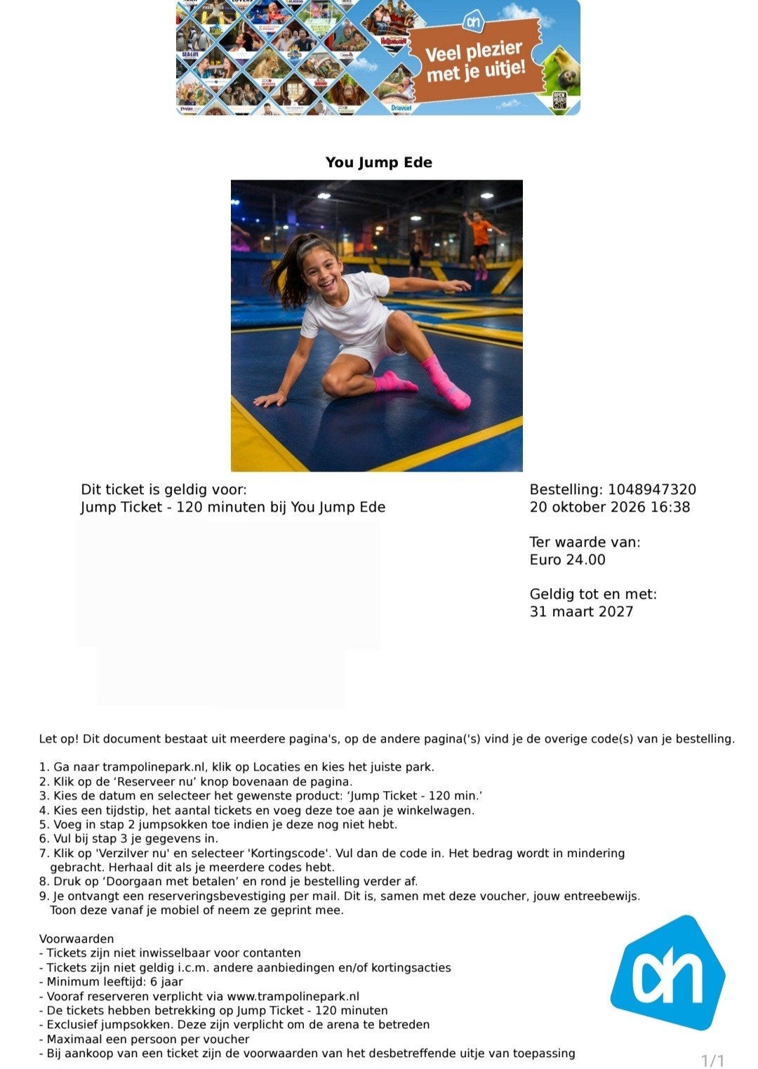 You Jump Ede e-ticket / kaart - 120 minuten, Tickets en Kaartjes, Eén persoon, Overige soorten, Overige typen