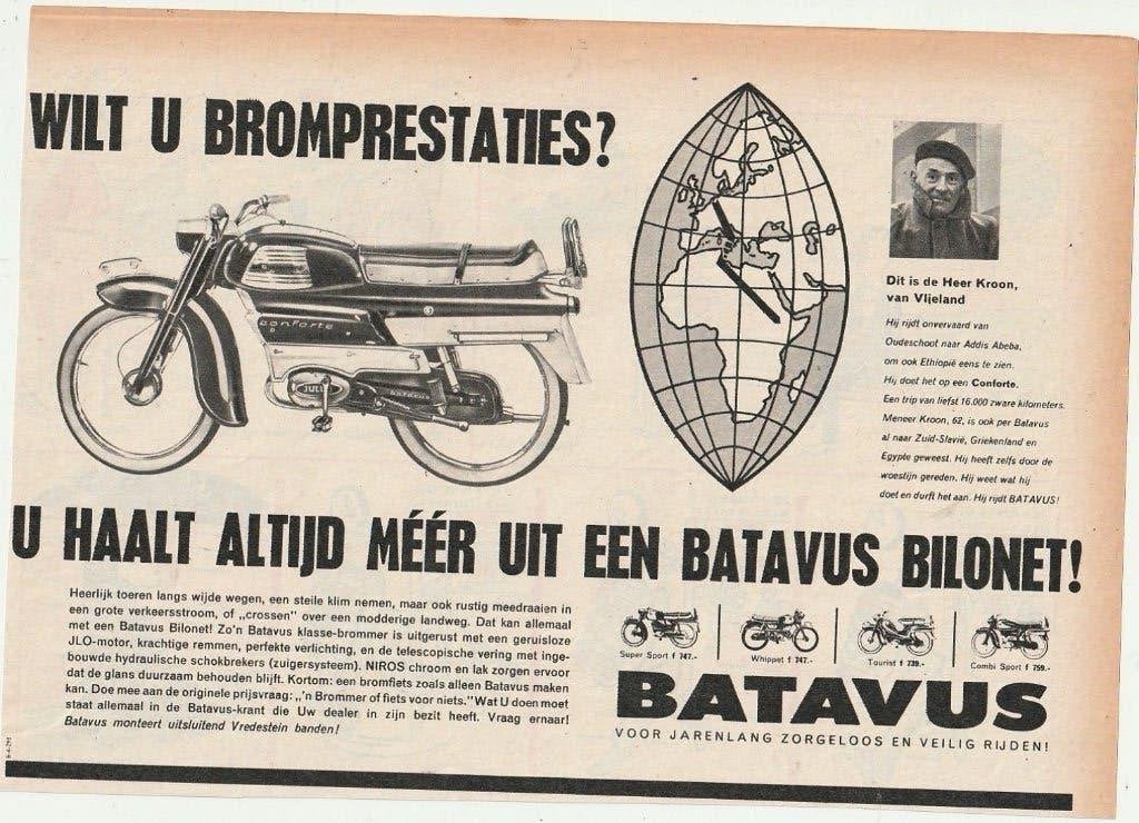 Retro reclame 1962 Batavus Bilonet brommer & Heer Kroon, Verzenden, Overige typen
