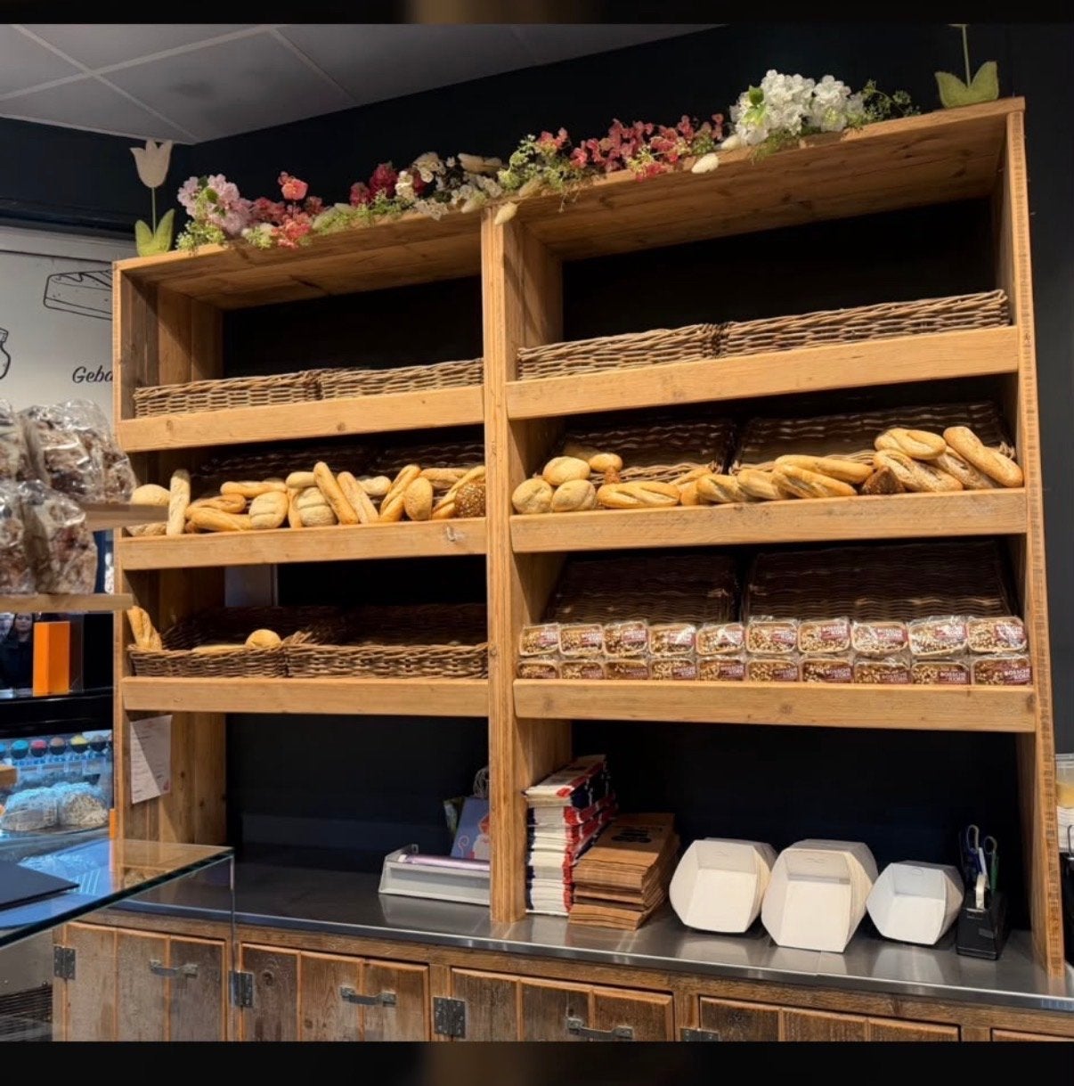 Houten Bakkerij Display Rek met Manden, Ophalen