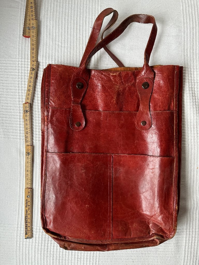 Handtas, rood leder. (#05), Sieraden, Tassen en Uiterlijk, Ophalen of Verzenden, Gebruikt, Rood, Handtas
