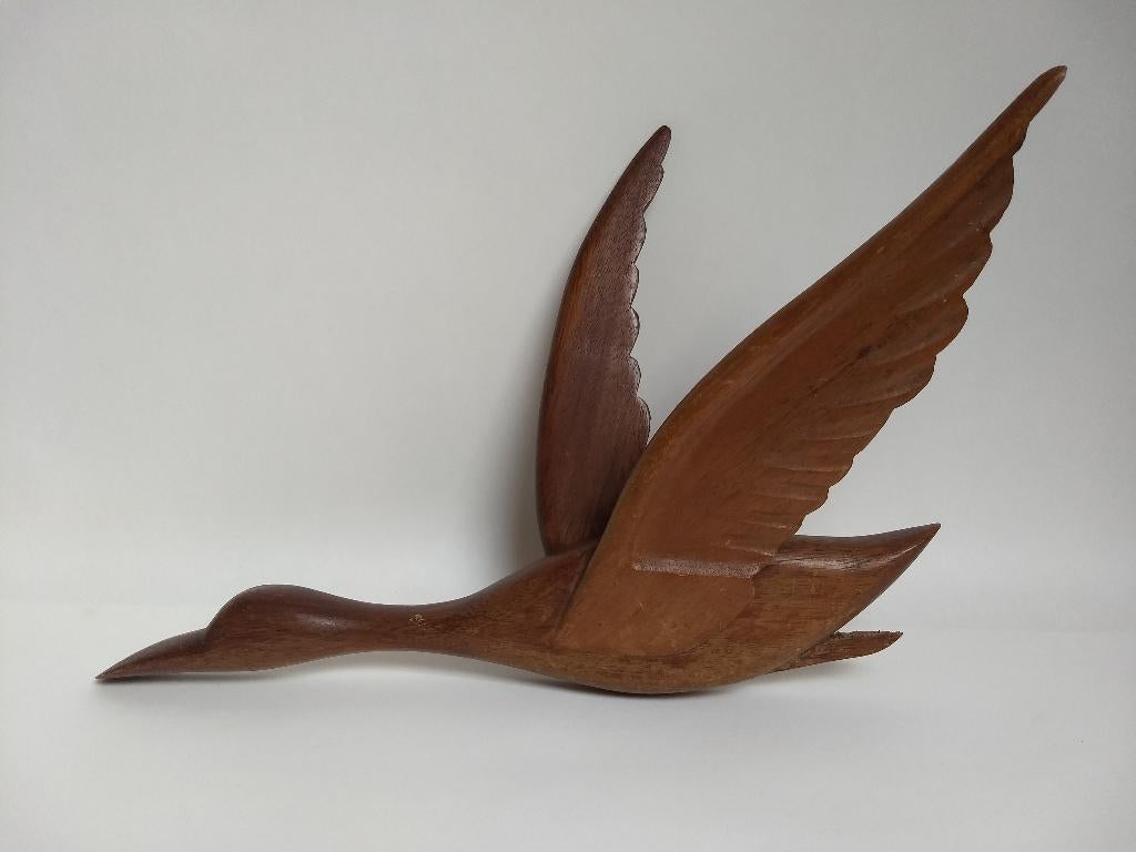 Vintage teakhouten muurdecoratie Vogel, Ophalen, Gebruikt, Hout, 37 cm