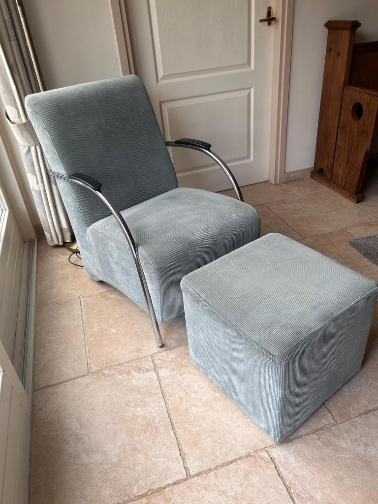 Fauteuil woood  met hocker, Ophalen, 75 tot 100 cm, Zo goed als nieuw, Metaal