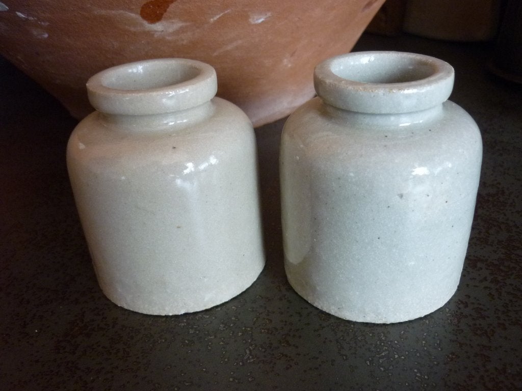 2 Antieke Franse grespotjes, mosterdpotjes., Antiek en Kunst, Antiek | Woonaccessoires, Ophalen of Verzenden
