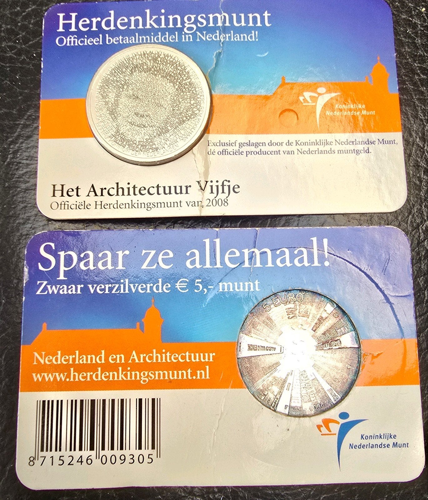 2x zwaar verzilverd vijfje herdenkingsmunt pst te, Koningin Beatrix, Zilver, Euro's, Ophalen of Verzenden