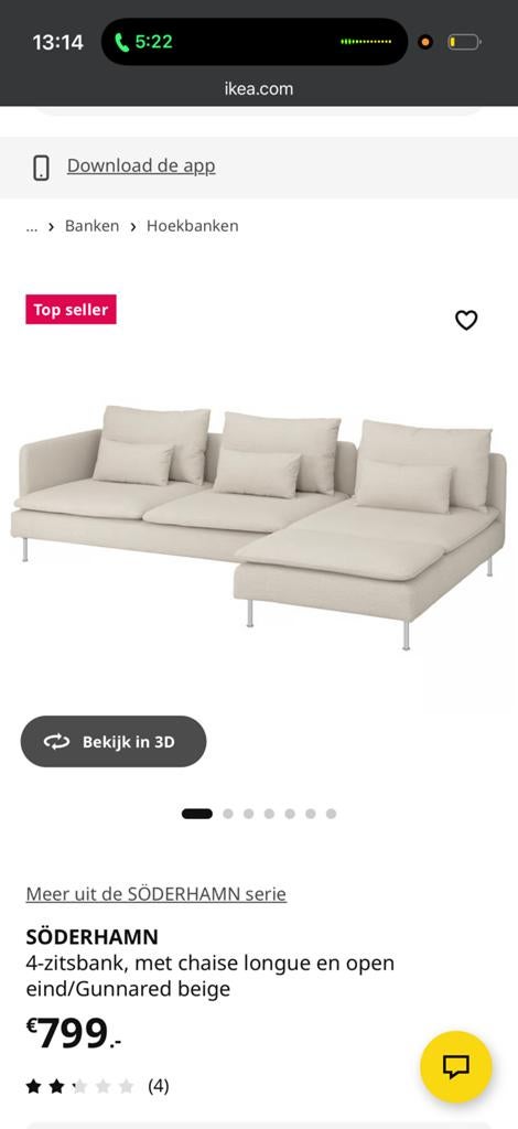 Zo goed als nieuwe IKEA SÖDERHAMN hoekbank - beige, Ophalen, 250 tot 300 cm, 100 tot 125 cm, Hoekbank