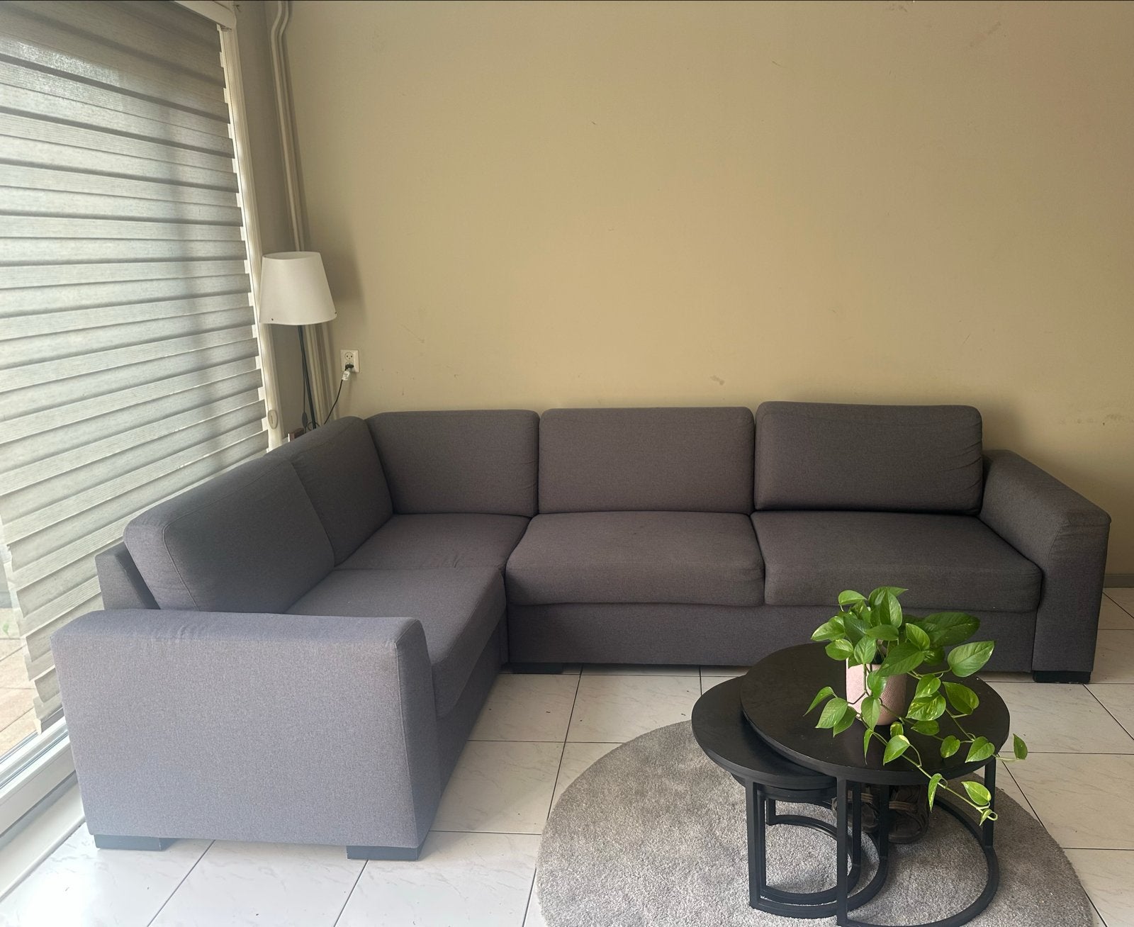 Grijs/blauwe hoekbank, Huis en Inrichting, Banken | Bankstellen, Ophalen, 250 tot 300 cm, Gebruikt, 100 tot 125 cm