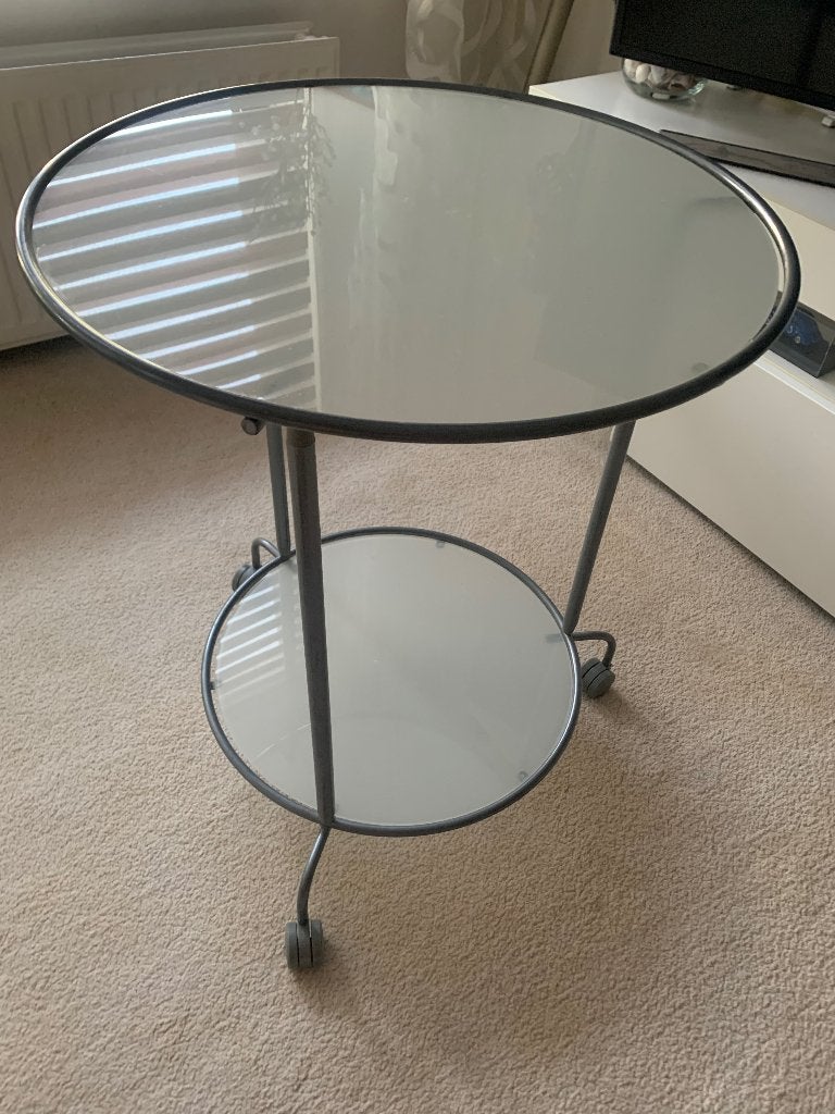 Glazen bijzettafel op wielen, Minder dan 55 cm, Rond, Nieuw, Glas
