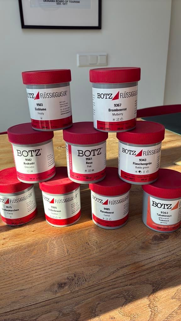 Ongeopende Botz glazuren 9 stuks deel 1, Hobby en Vrije tijd, Pottenbakken, Ophalen of Verzenden, Nieuw