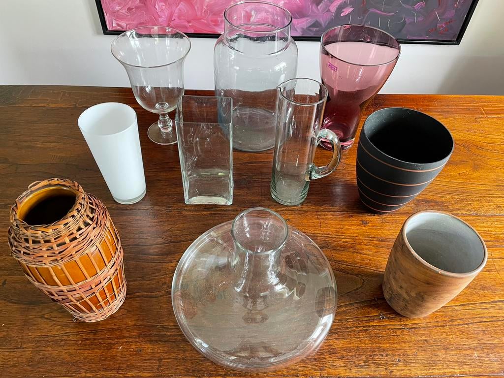 11hele mooie vazen van glas , keramiek, Overige kleuren, Ophalen of Verzenden, Minder dan 50 cm, Glas