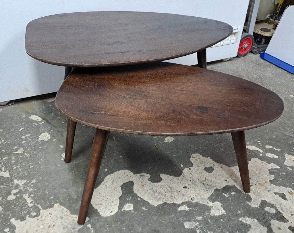 Driehoekige Salontafel Set - Mangohout, Ophalen, 50 tot 100 cm, 50 tot 100 cm, Zo goed als nieuw