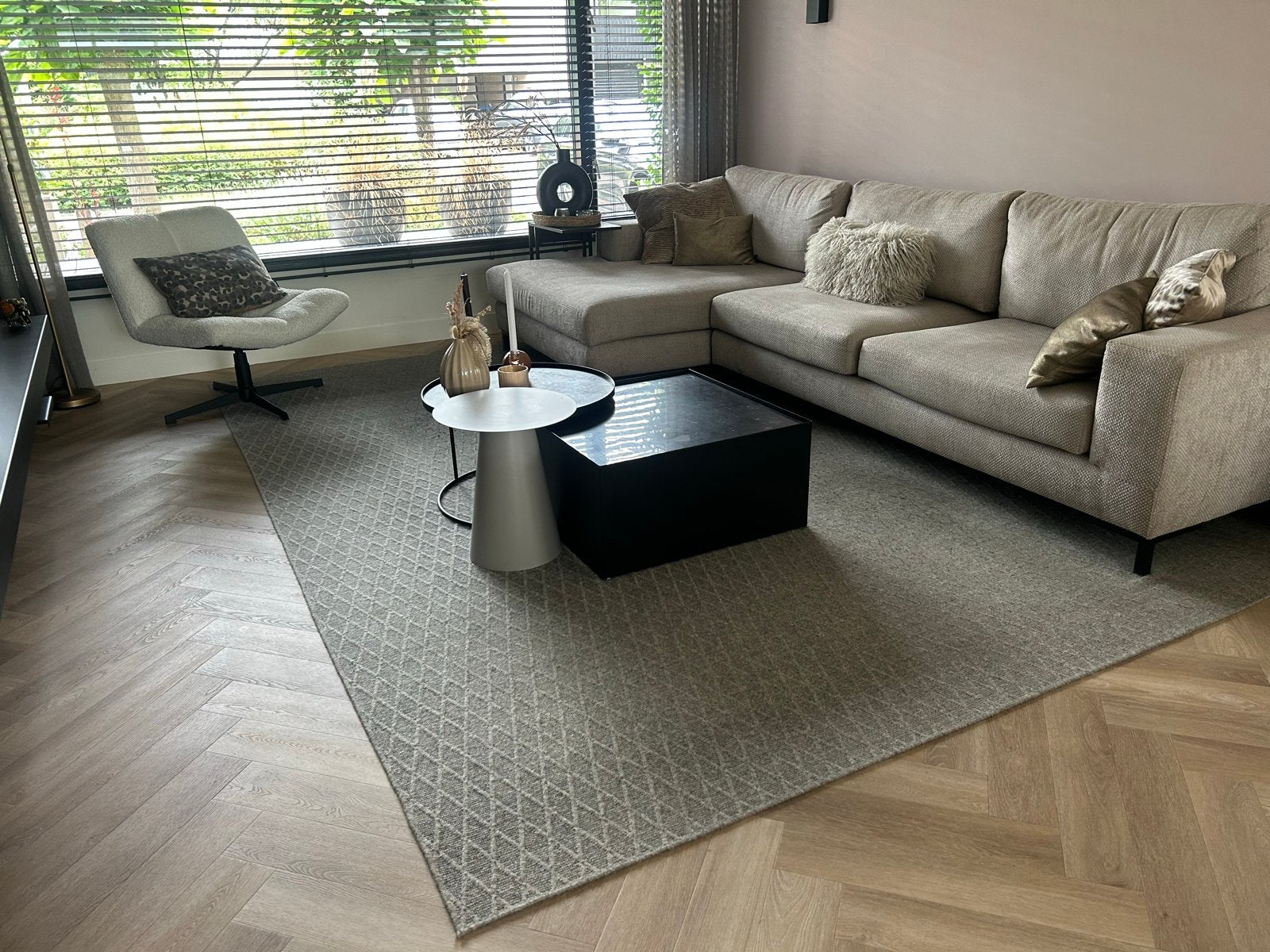 Wollen kleed taupe/grijs 4.00 x 3.00 meter, Ophalen, Gebruikt, 200 cm of meer, Grijs