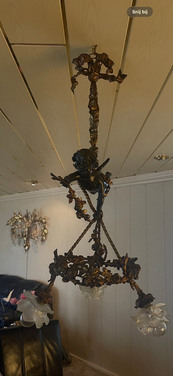 Lamp antiek engel brons, Ophalen, Zo goed als nieuw