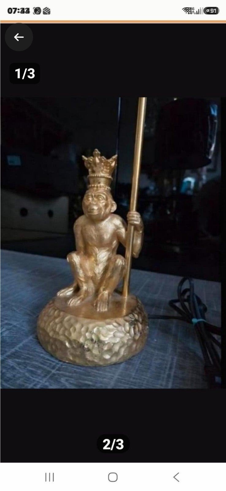 Unieke gouden lamp met een aap met een kroon als voet., Huis en Inrichting, Ophalen of Verzenden