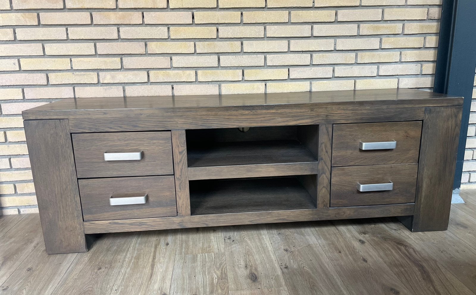 Robuuste eiken tv meubel, Ophalen, 150 tot 200 cm, Zo goed als nieuw, Minder dan 100 cm
