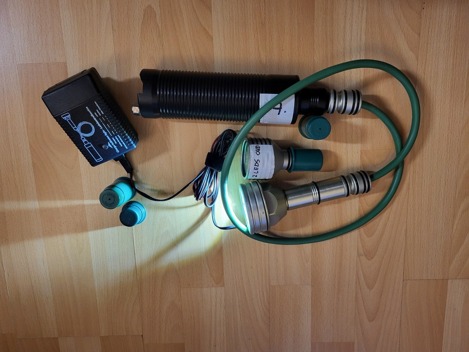 Greenforce duiklamp met defecte Tristar en nog LED lampkop, Watersport en Boten, Ophalen of Verzenden, Gebruikt, Duiklamp