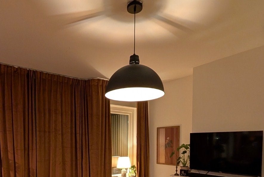 Black metal ceiling pendant dome light, Ophalen, Zo goed als nieuw, Metaal, E27 (groot)