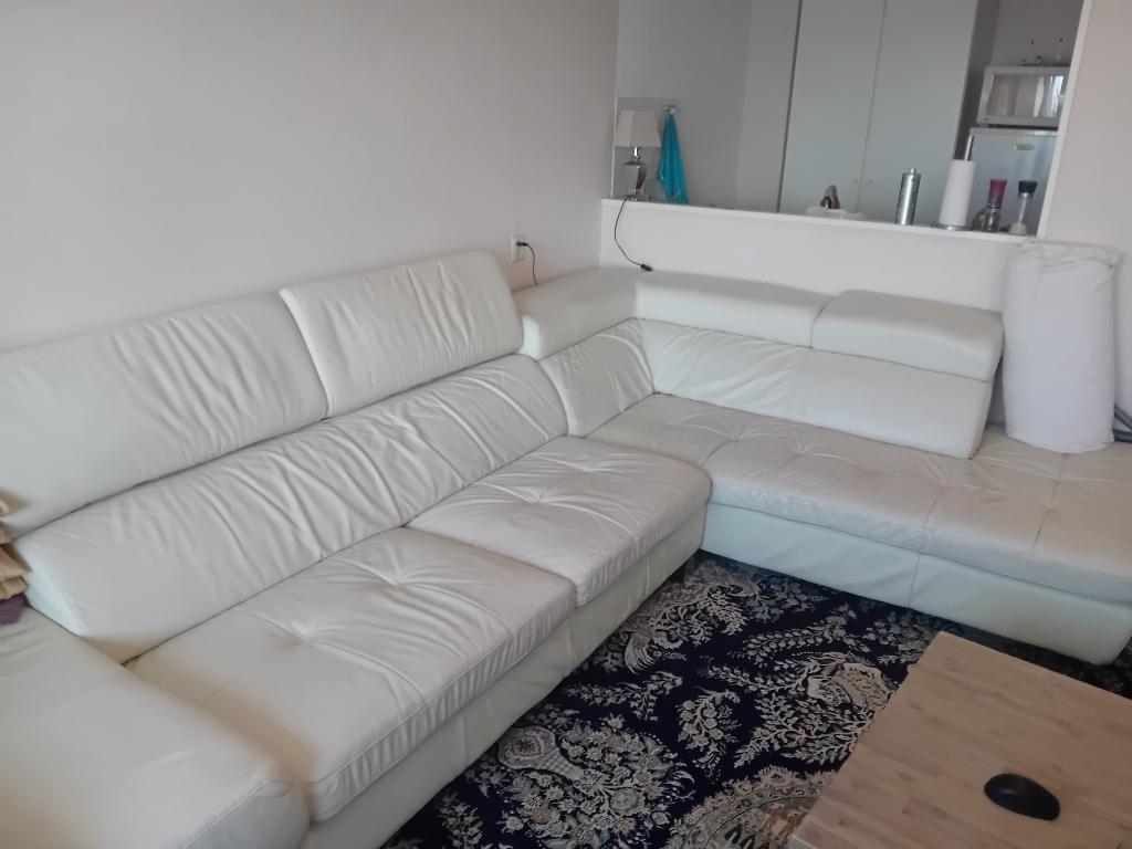 Leren Hoek Bank, groot, wit, Huis en Inrichting, Ophalen, Gebruikt, Hoekbank, 300 cm of meer