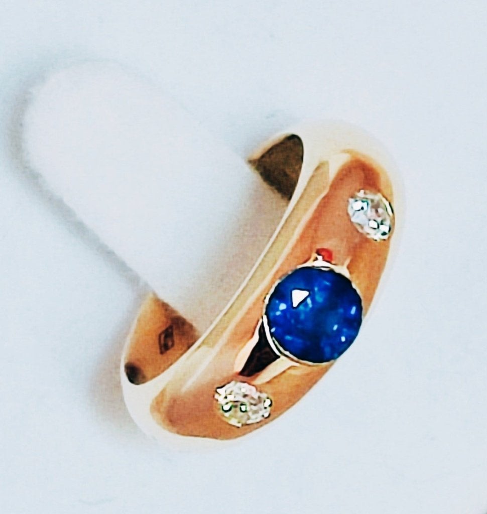 18 kt gouden ring met saffier 0,85kt en diamanten 0,3kt, Ophalen of Verzenden, Zo goed als nieuw, 17 tot 18, Dame of Heer
