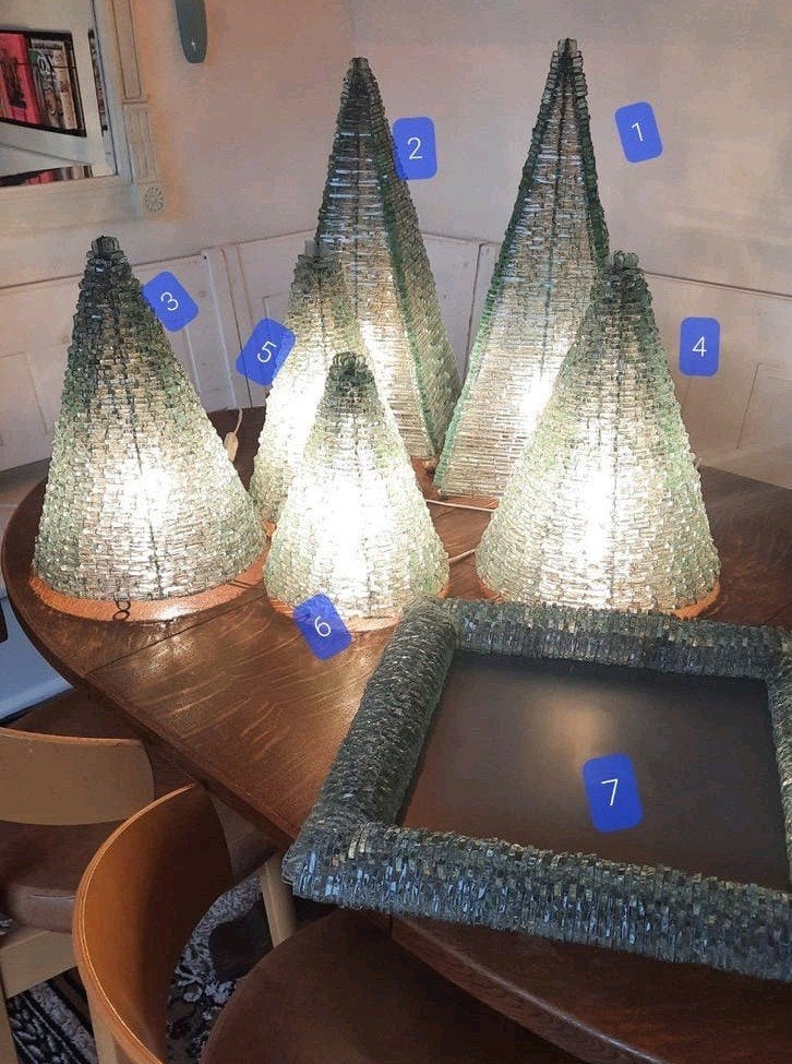 5 handgemaakt brutalistische piramides en lijst,beschrijving, Ophalen, Zo goed als nieuw, Glas