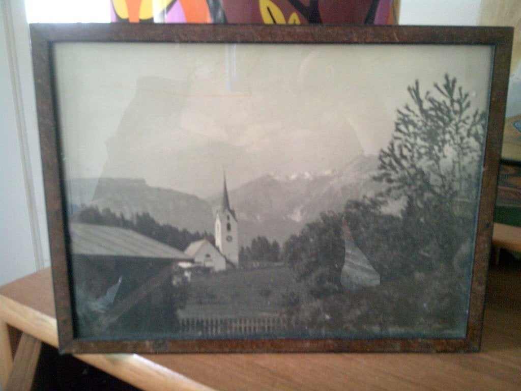 schilderijtje foto kerk met landschap, Huis en Inrichting, Woonaccessoires | Schilderijen, Tekeningen en Foto's, Minder dan 50 cm