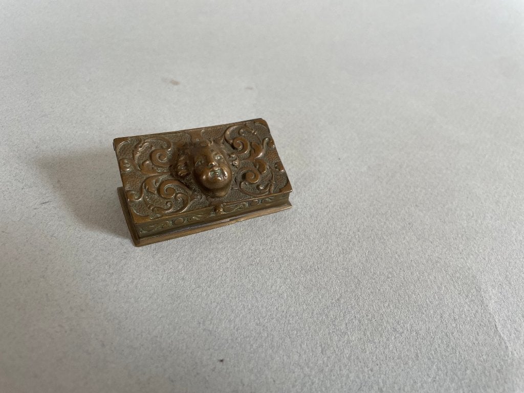 Antiek Victoriaans postzegel doosje met hoofdje Cherubijn, Ophalen of Verzenden