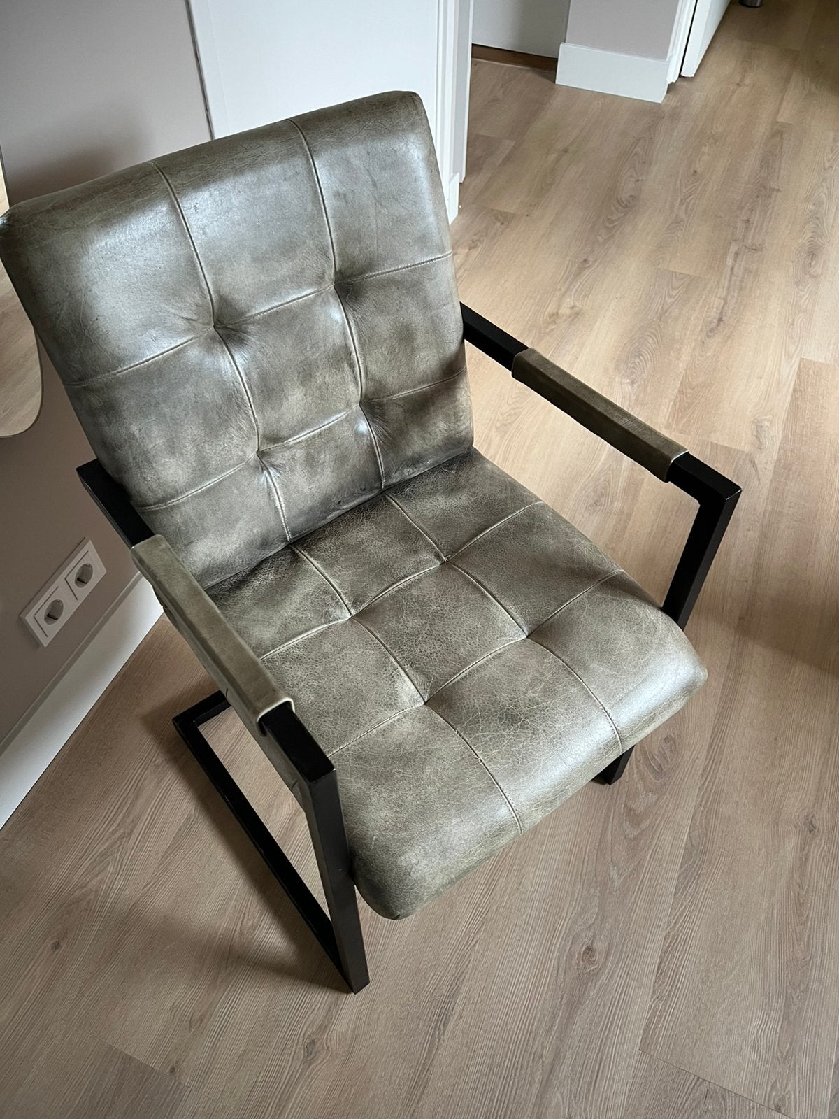 Gave groene vintage stoel met stalen frame, Ophalen, Gebruikt, Overige kleuren, Vintage