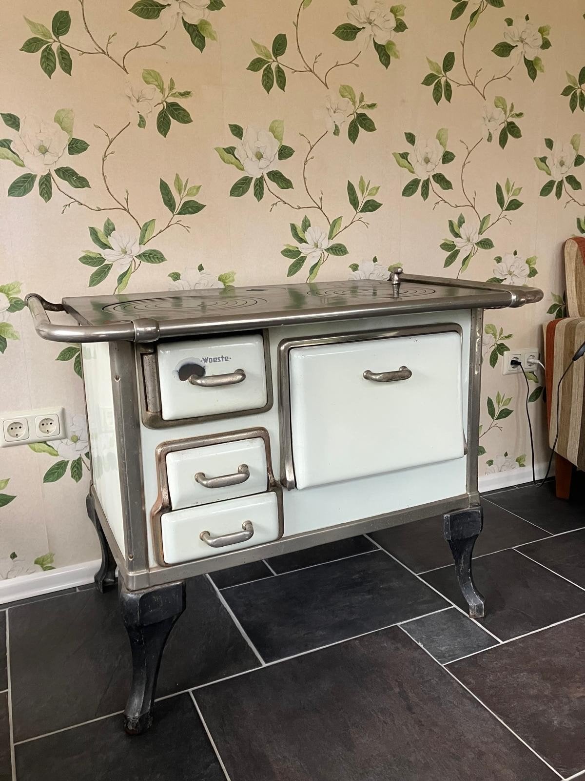 Prachtig antiek emaille houtfornuis / kolenfornuis (Brocante, Ophalen, Gebruikt, 60 cm of meer, 3 kookzones of minder