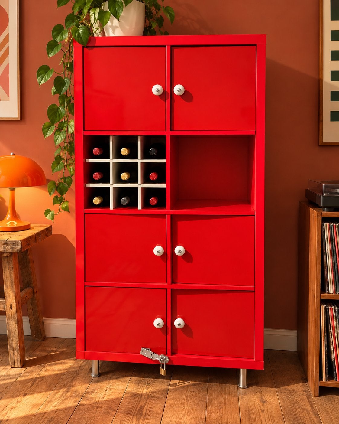 Rode IKEA kast, unieke eyecatcher met retro/boho uitstraling, Ophalen, Zo goed als nieuw