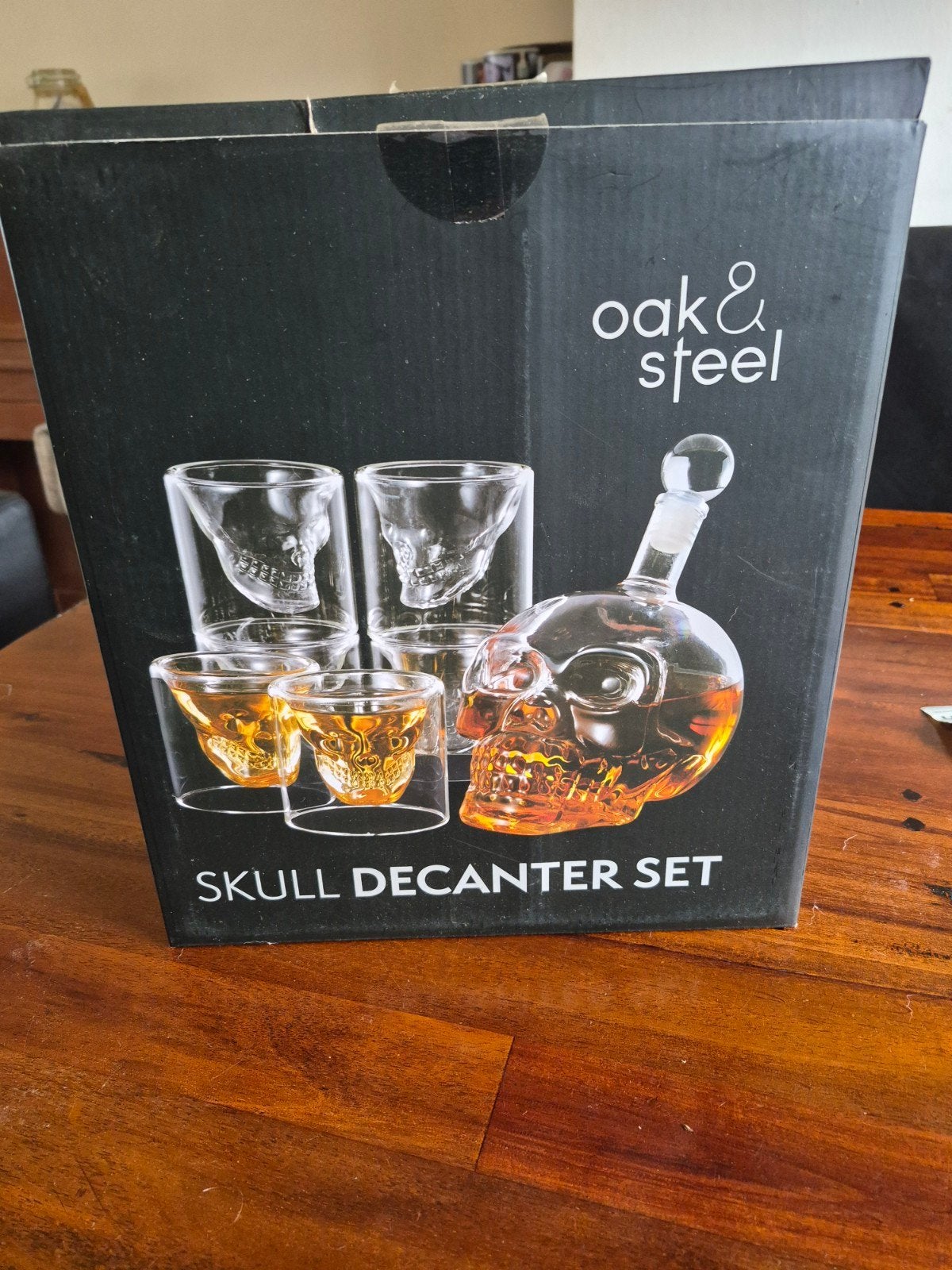 Oak & Steel Skull Decanter Set - Glazen en Karaf, Ophalen, Glas of Glazen, Overige merken, Nieuw