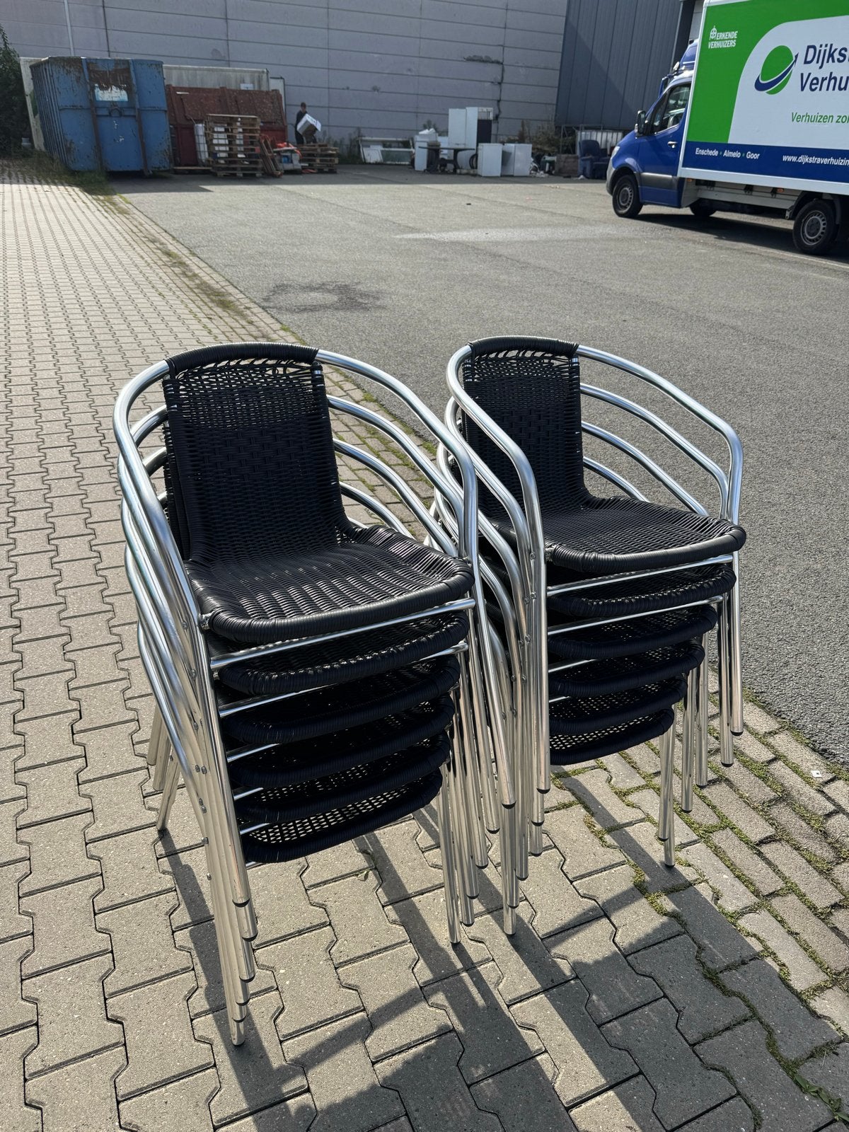 12x Aluminium Horeca Terrasstoelen - Zwart Wicker, Ophalen, Gebruikt, Aluminium