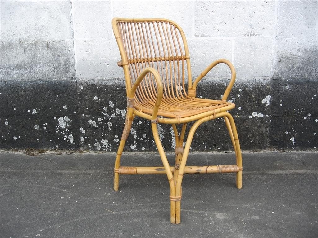 Stoel '60s ( rotan ) Retro/Vintage/Design, Huis en Inrichting, Stoelen, Ophalen, Gebruikt, Bruin, Vintage
