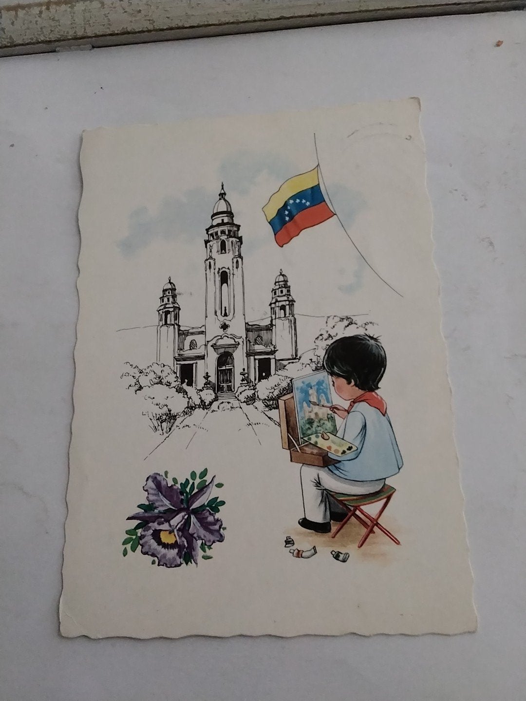 Vintage Ansichtkaart Venezuela - Jongen Schilderend, Verzamelen, Ophalen of Verzenden