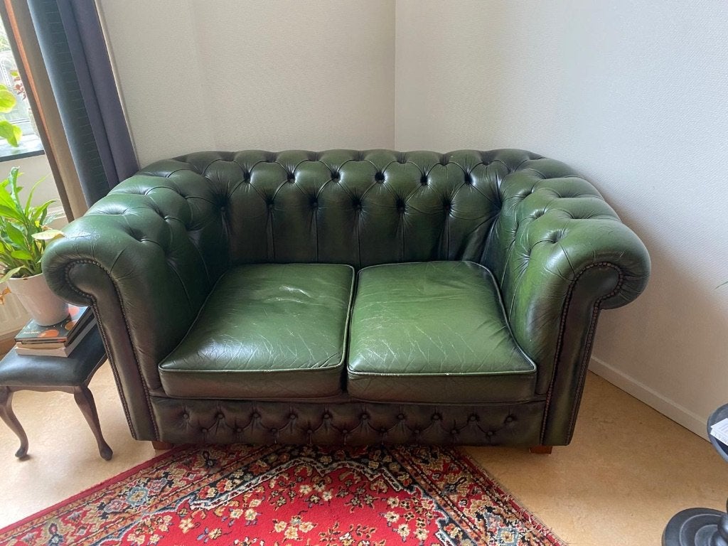 Groene Chesterfield Style Bank, Huis en Inrichting, Ophalen, Gebruikt, 150 tot 200 cm, Chesterfield
